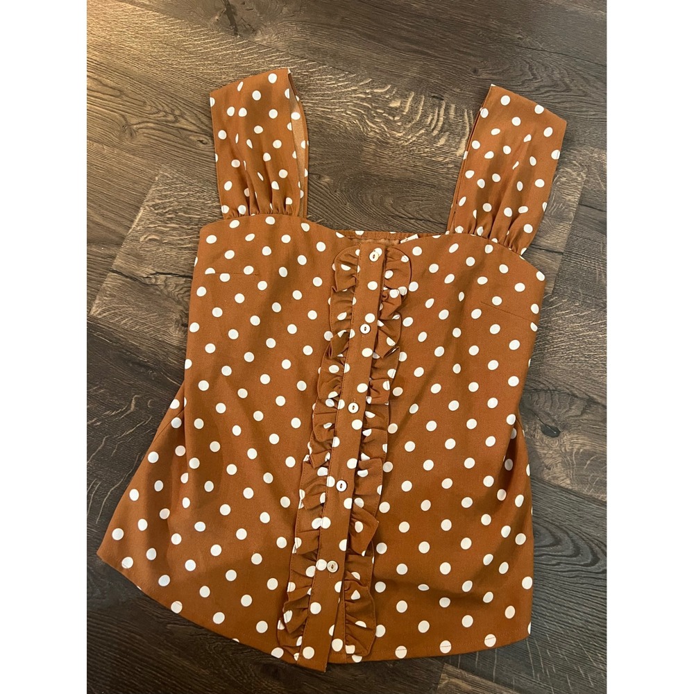 Ellison Brown Polka Dot Ruffle Front Sleeveless Tank Top - Women's Size S